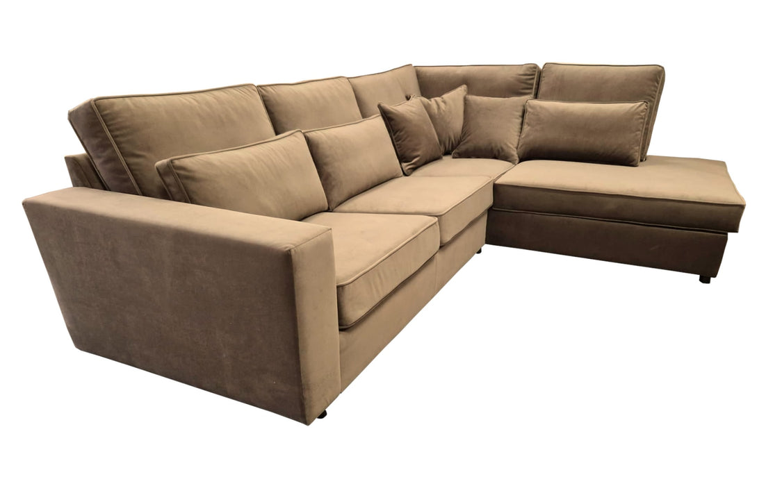 CANAPE LE BRISTOLA ANGLE DROIT VELOURS TAUPE 315X230cm