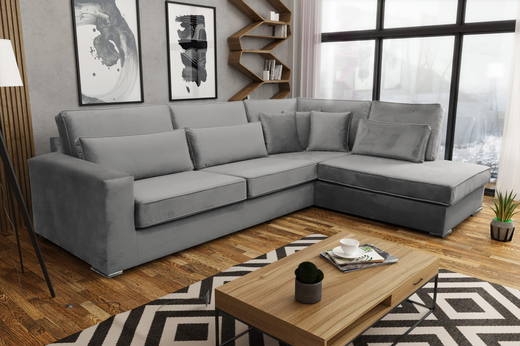 CANAPE LE BRISTOLA ANGLE DROIT VELOURS GRIS 315X230cm