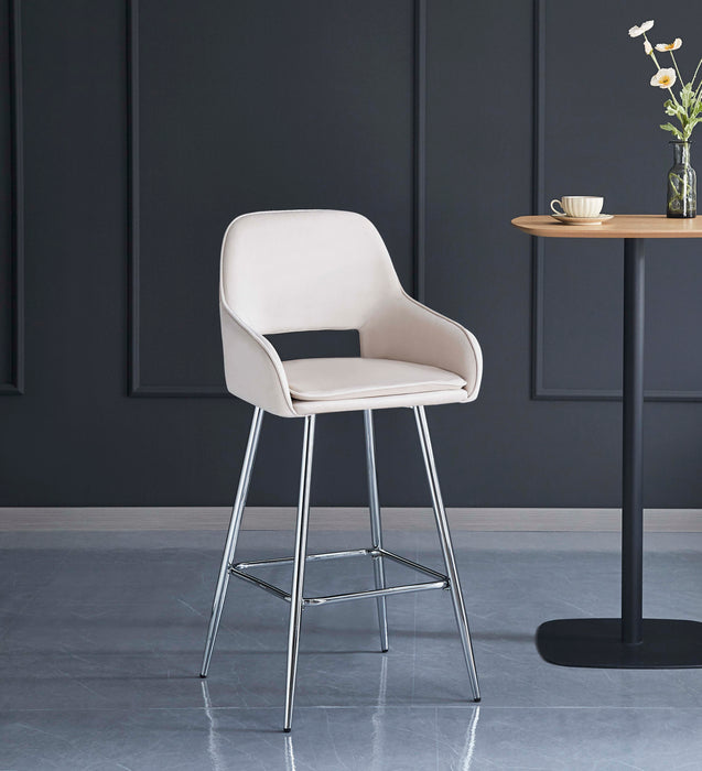 TABOURET DE BAR ATHENA PIED CHROME VELOURS BEIGE - image 5