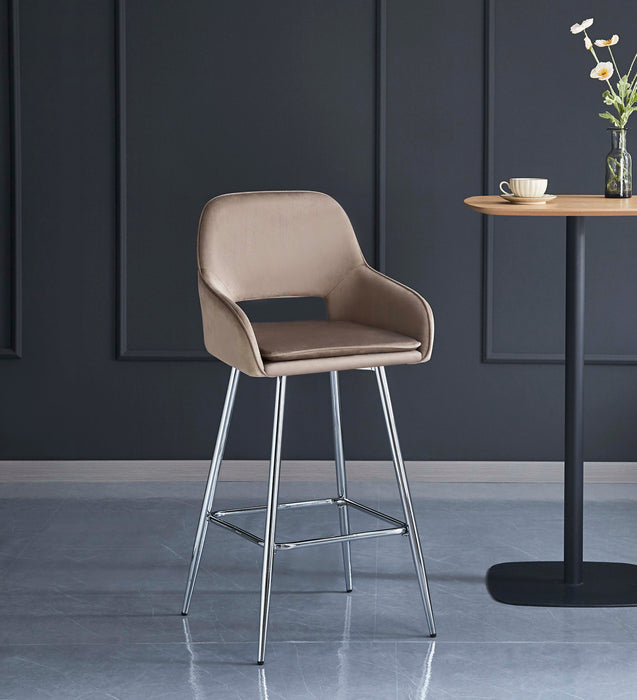 TABOURET DE BAR ATHENA PIED CHROME VELOURS TAUPE - image 5