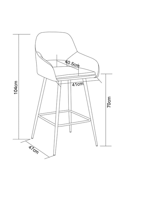 TABOURET DE BAR ATHENA PIED METAL NOIR VELOURS NOIR - image 4