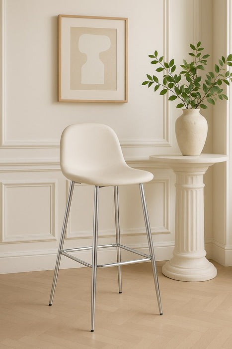 TABOURET DE BAR SCANDINAVE PIED CHROME VELOURS BEIGE - image 5
