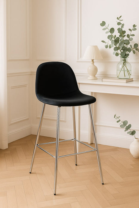 TABOURET DE BAR SCANDINAVE PIED CHROME VELOURS NOIR - image 5