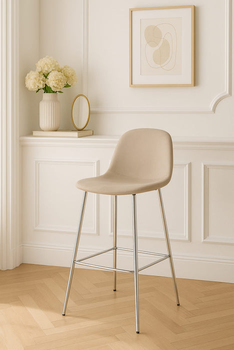 TABOURET DE BAR SCANDINAVE PIED CHROME VELOURS TAUPE - image 5