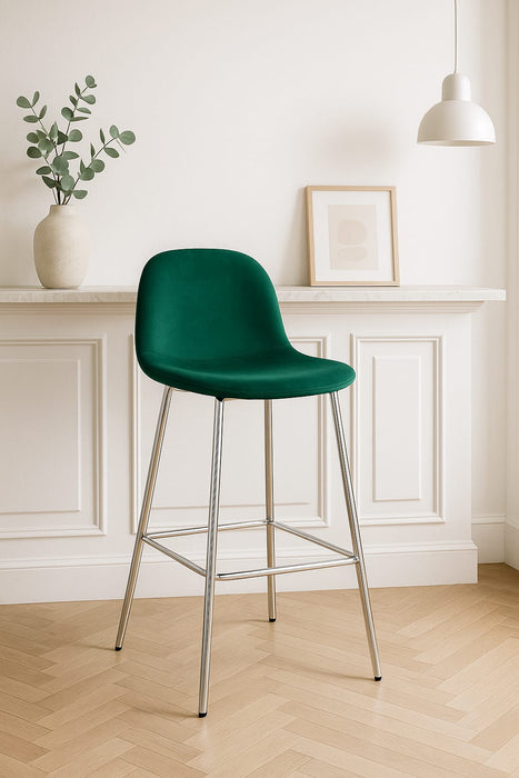 TABOURET DE BAR SCANDINAVE PIED CHROME VELOURS VERT SAPIN - image 5