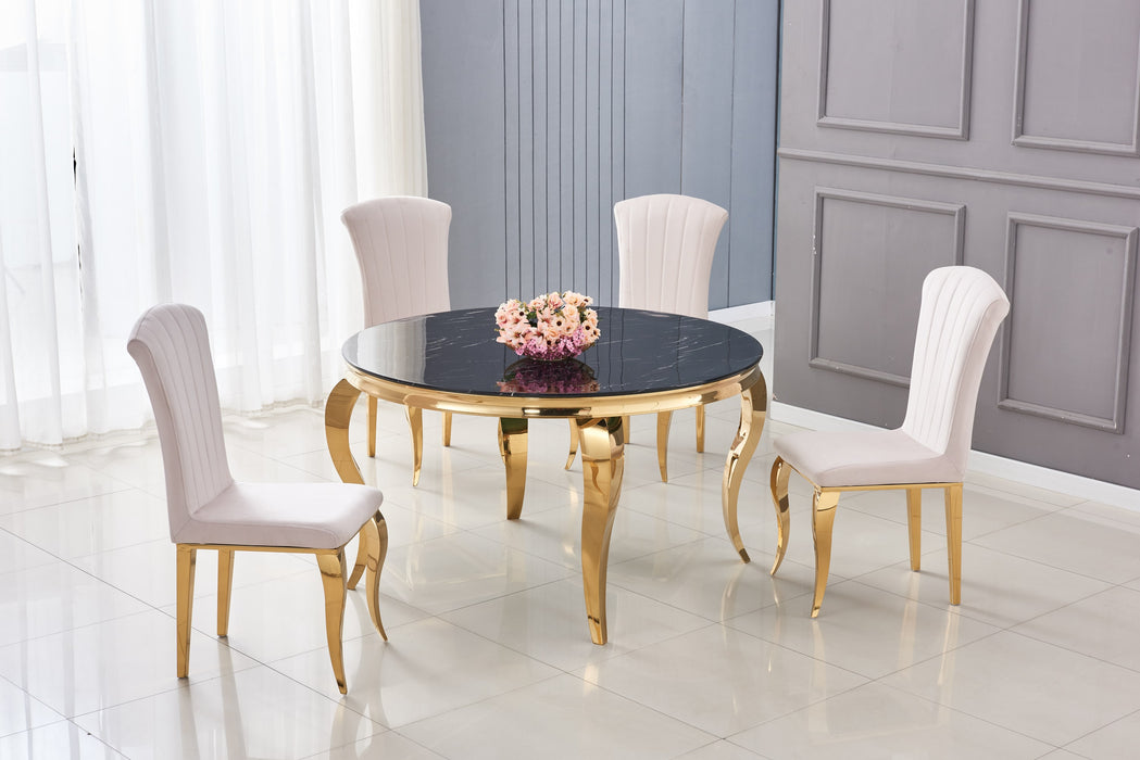 TABLE BAROQUE RONDE PIEDS GOLD PLATEAU EN VERRE MARBRE NOIR 130x75cm - image 3
