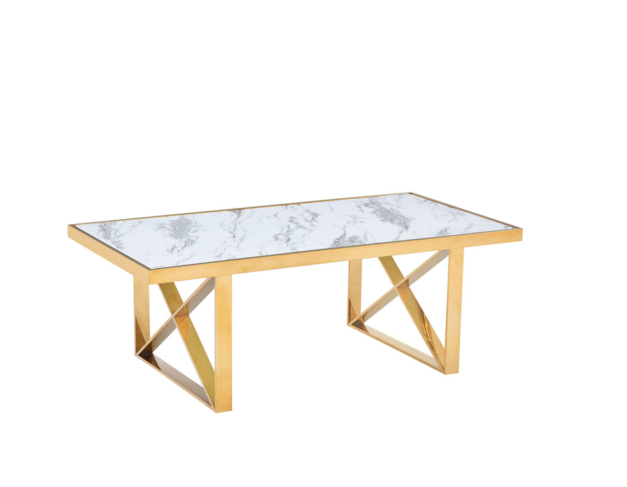 Table repas LEVANTO gold plateau en verre trempé - image 2