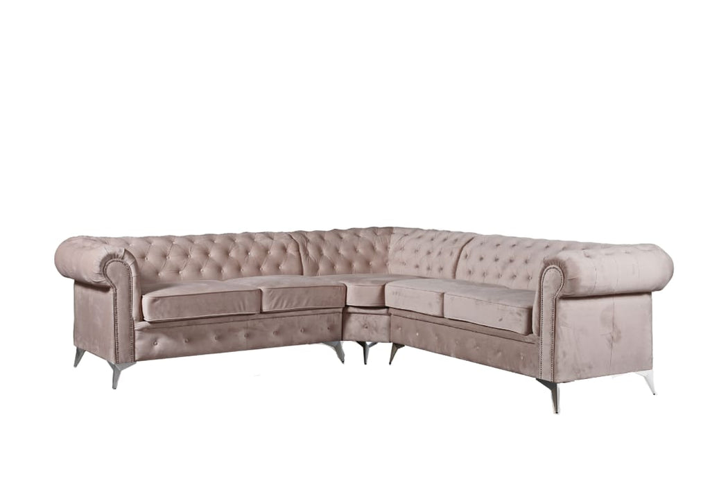 CANAPE D ANGLE CLOUTE TIFFANY VELOURS BEIGE 263x263cm - image 2