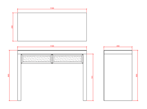 COIFFEUSE MIROIR 2 TIROIRS 110x45x80 cm