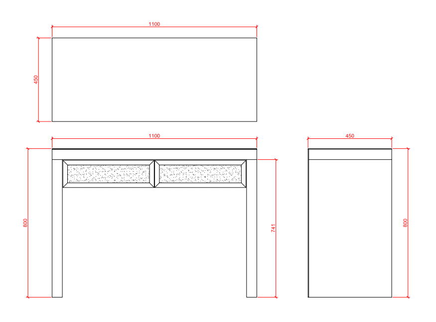 COIFFEUSE MIROIR 2 TIROIRS 110x45x80 cm