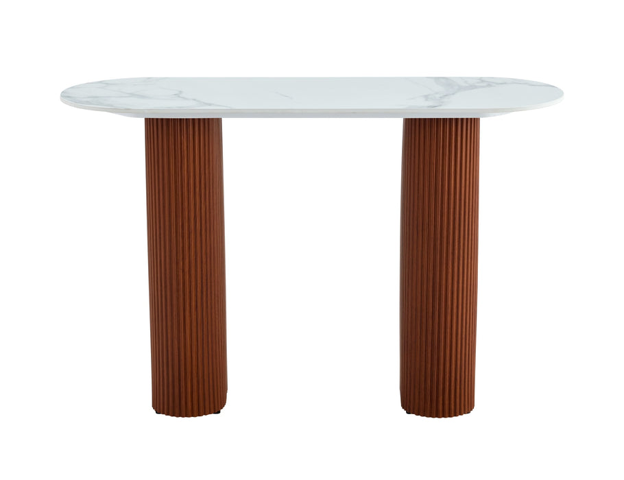 CONSOLE ROXY PIED NOISETTE PLATEAU CERAMIQUE MARBRE BLANC