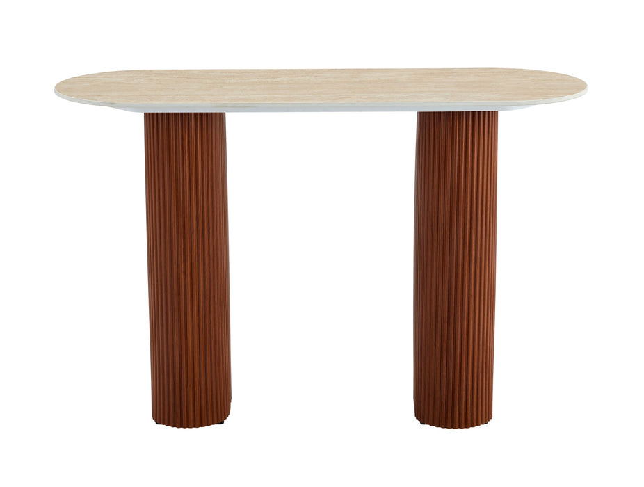 CONSOLE ROXY PIED NOISETTE PLATEAU CERAMIQUE TRAVERTIN MAT