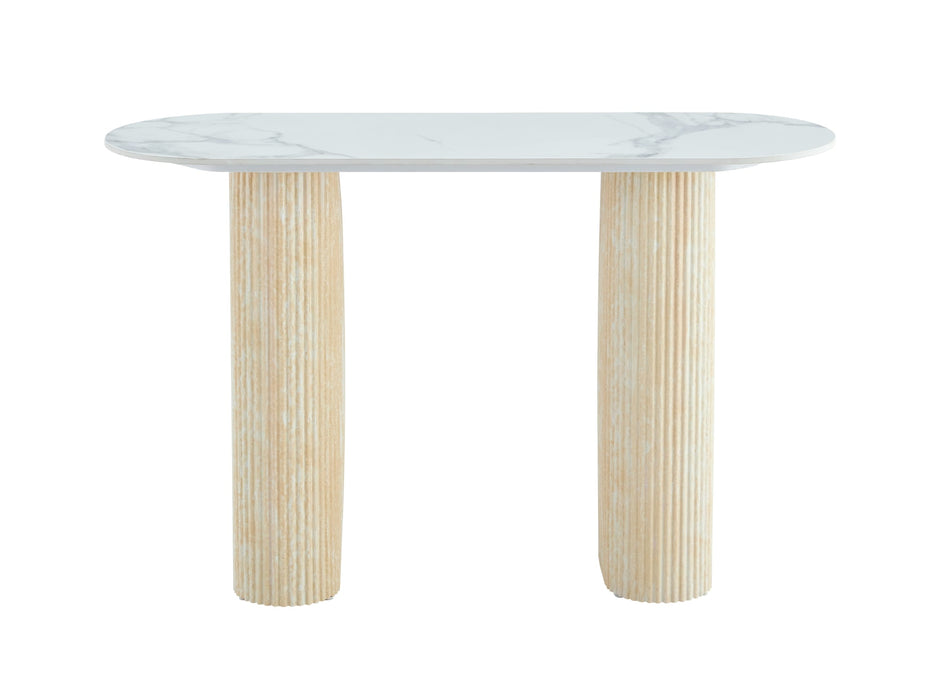 CONSOLE ROXY PIED TRAVERTIN PLATEAU CERAMIQUE MARBRE BLANC