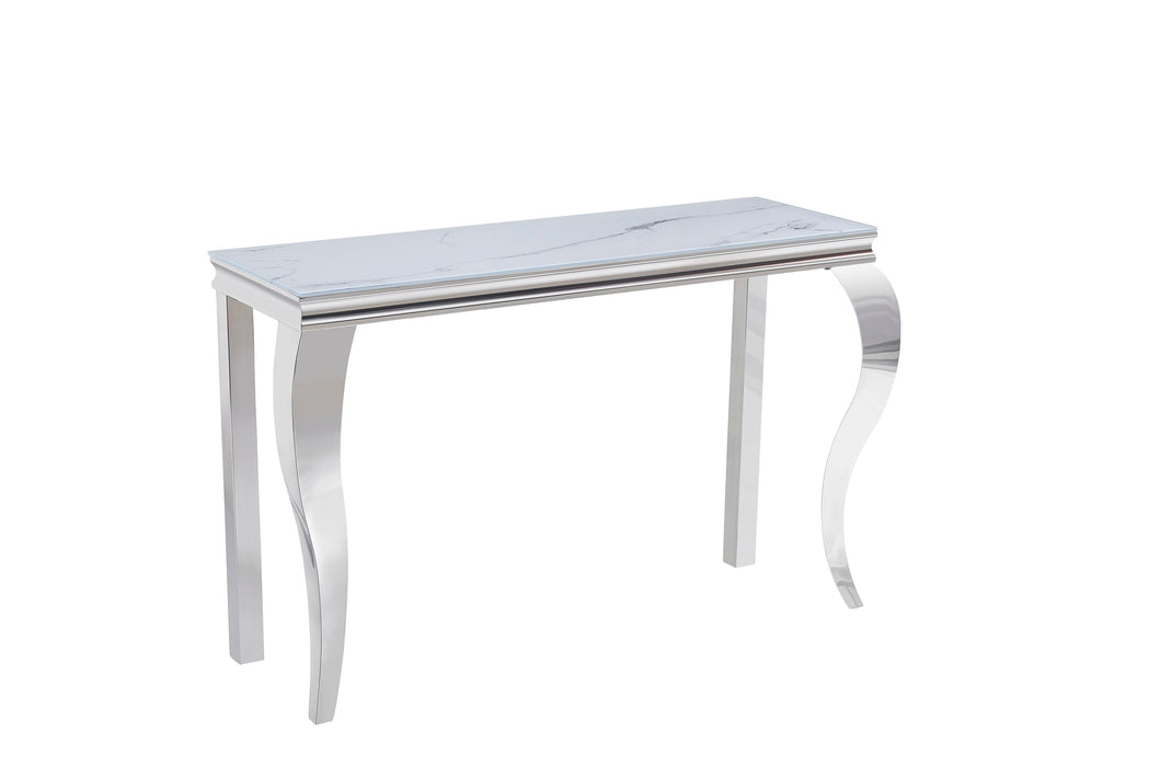CONSOLE BAROQUE CHROME VERRE MARBRE BLANC 120X40X78 - image 2