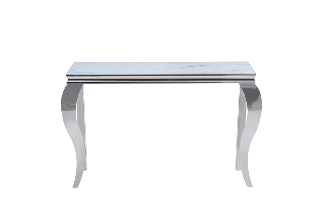 CONSOLE BAROQUE CHROME VERRE MARBRE BLANC 120X40X78 - image 1