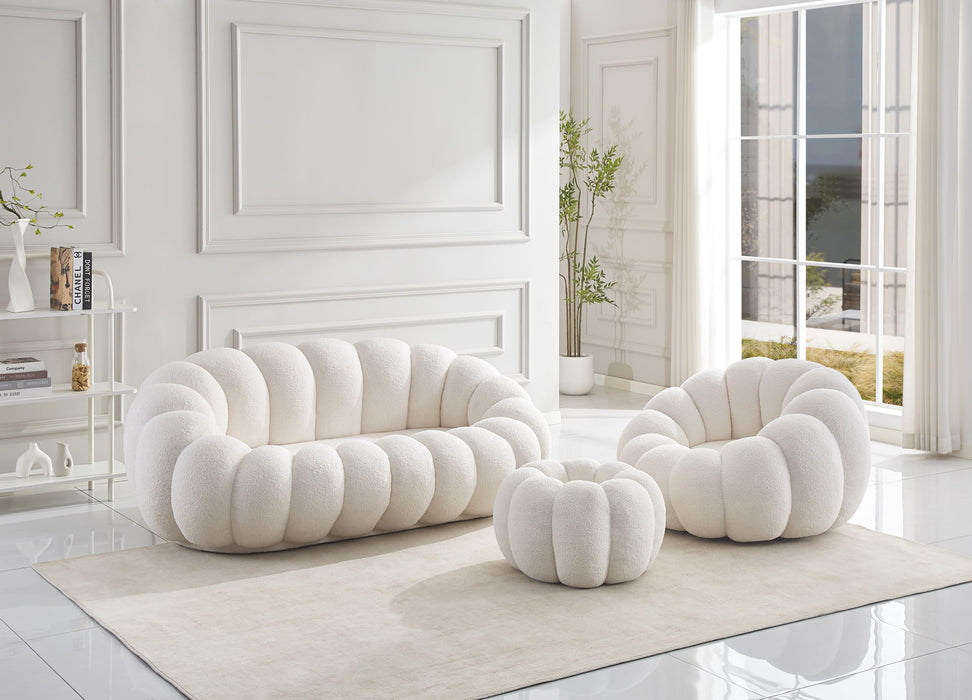 FAUTEUIL PERLE PIVOTANT EN TISSU DOUDOU BEIGE + POUF REPOSE PIED - image 6