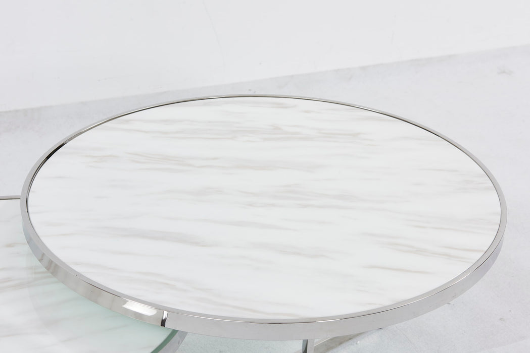 TABLE BASSE MIAMI CHROME MARBRE BLANC
