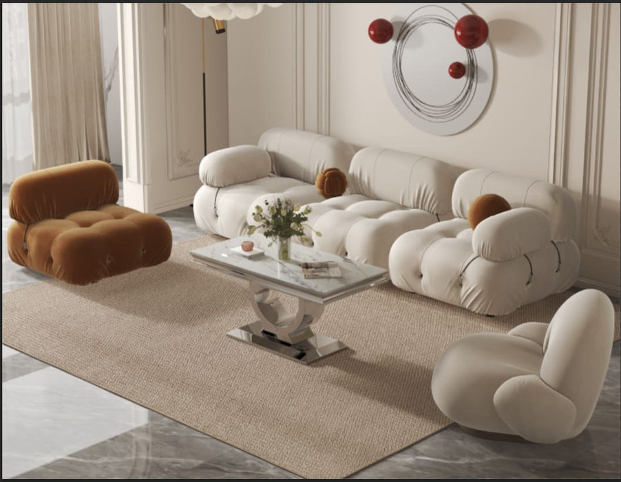 TABLE BASSE INVICTUS CHROME MARBRE BLANC 120x60 cm