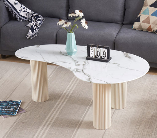TABLE BASSE PYLONE PIED BLANC PLATEAU MARBRE BLANC 120X70X45cm