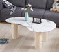 TABLE BASSE PYLONE PIED BLANC PLATEAU MARBRE BLANC 120X70X45cm