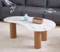 TABLE BASSE PYLONE PIED CHENE PLATEAU MARBRE BLANC 120X70X45cm