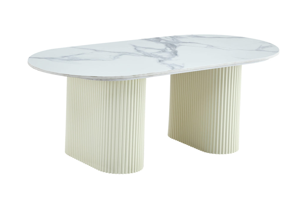 TABLE BASSE ROXY PIED BEIGE CERAMIQUE MARBRE BLANC 120x60x45cm - image 2