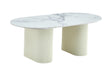 TABLE BASSE ROXY PIED BEIGE CERAMIQUE MARBRE BLANC 120x60x45cm - image 2