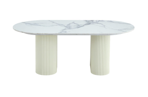 TABLE BASSE ROXY PIED BEIGE CERAMIQUE MARBRE BLANC 120x60x45cm