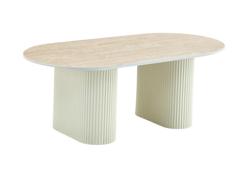 TABLE BASSE ROXY PIED BEIGE CERAMIQUE TRAVERTIN BRILLANT 120x60x45cm