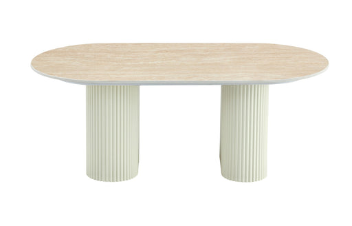 TABLE BASSE ROXY PIED BEIGE CERAMIQUE TRAVERTIN MAT 120x60x45cm