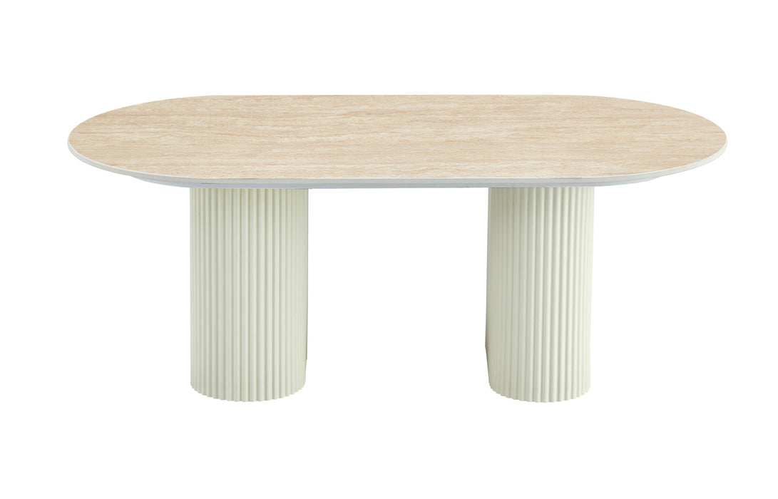 TABLE BASSE ROXY PIED BEIGE CERAMIQUE TRAVERTIN BRILLANT 120x60x45cm