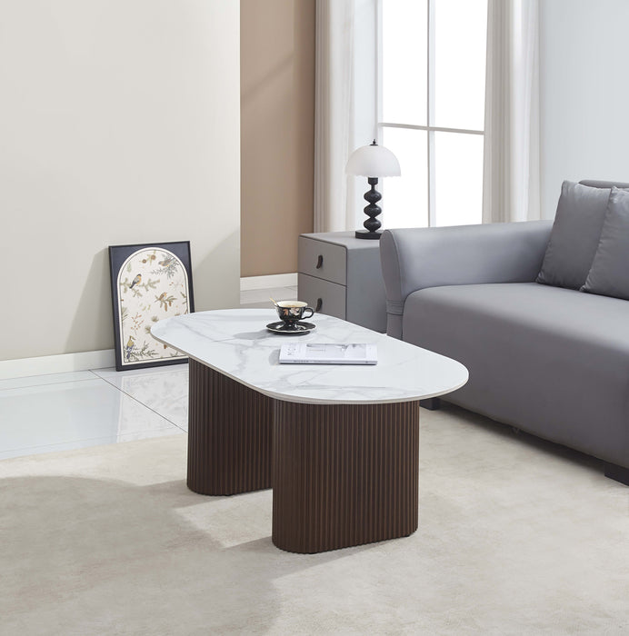 TABLE BASSE ROXY PIED NOYER CERAMIQUE MARBRE BLANC 120x60x45cm - image 4