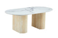 TABLE BASSE ROXY PIED EFFET TRAVERTIN CERAMIQUE MARBRE BLANC 120x60x45cm