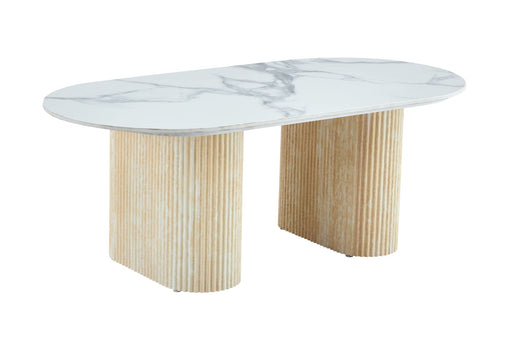 TABLE BASSE ROXY PIED EFFET TRAVERTIN CERAMIQUE MARBRE BLANC 120x60x45cm
