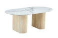 TABLE BASSE ROXY PIED EFFET TRAVERTIN CERAMIQUE MARBRE BLANC 120x60x45cm - image 2