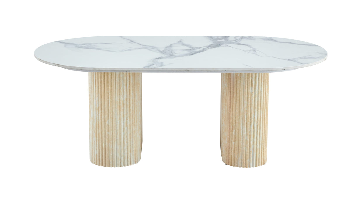 TABLE BASSE ROXY PIED EFFET TRAVERTIN CERAMIQUE MARBRE BLANC 120x60x45cm - image 1
