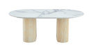TABLE BASSE ROXY PIED EFFET TRAVERTIN CERAMIQUE MARBRE BLANC 120x60x45cm - image 1