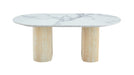 TABLE BASSE ROXY PIED EFFET TRAVERTIN CERAMIQUE MARBRE BLANC 120x60x45cm