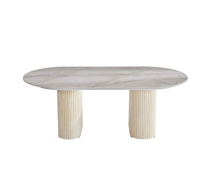 TABLE BASSE ROXY PIED EFFET TRAVERTIN CERAMIQUE SHAKESPEARE GRIS 120x60x45cm - image 1