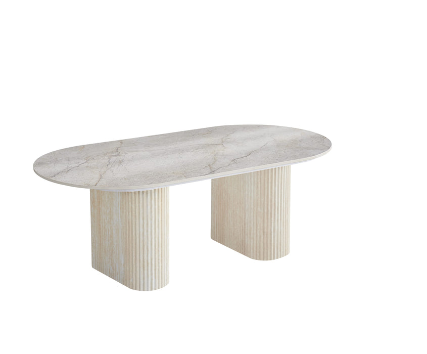 TABLE BASSE ROXY PIED EFFET TRAVERTIN CERAMIQUE SHAKESPEARE GRIS 120x60x45cm - image 2