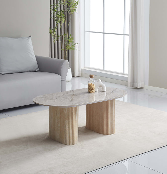 TABLE BASSE ROXY PIED EFFET TRAVERTIN CERAMIQUE SHAKESPEARE GRIS 120x60x45cm - image 4