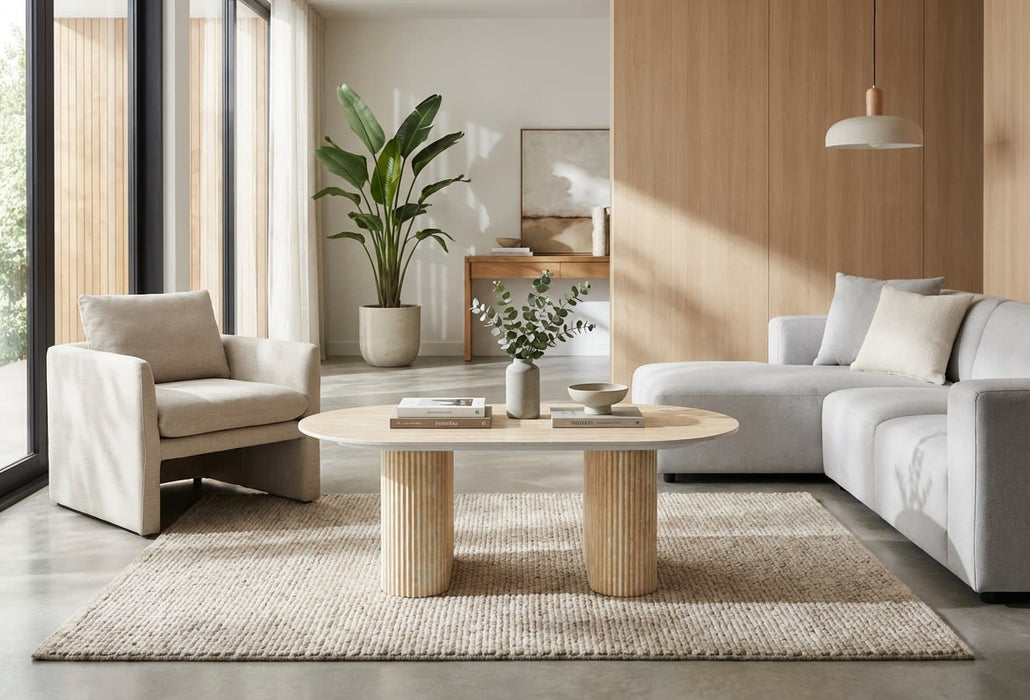 TABLE BASSE ROXY PIED EFFET TRAVERTIN CERAMIQUE TRAVERTIN BRILLANT 120x60x45cm - image 4
