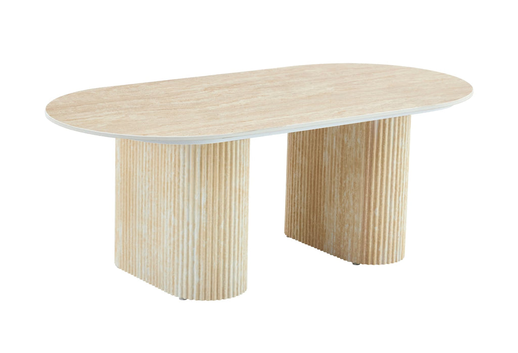 TABLE BASSE ROXY PIED EFFET TRAVERTIN CERAMIQUE TRAVERTIN BRILLANT 120x60x45cm