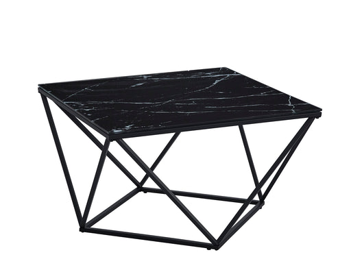 TABLE BASSE ALINA METAL NOIR VERRE MARBRE NOIR 80X80X45CM