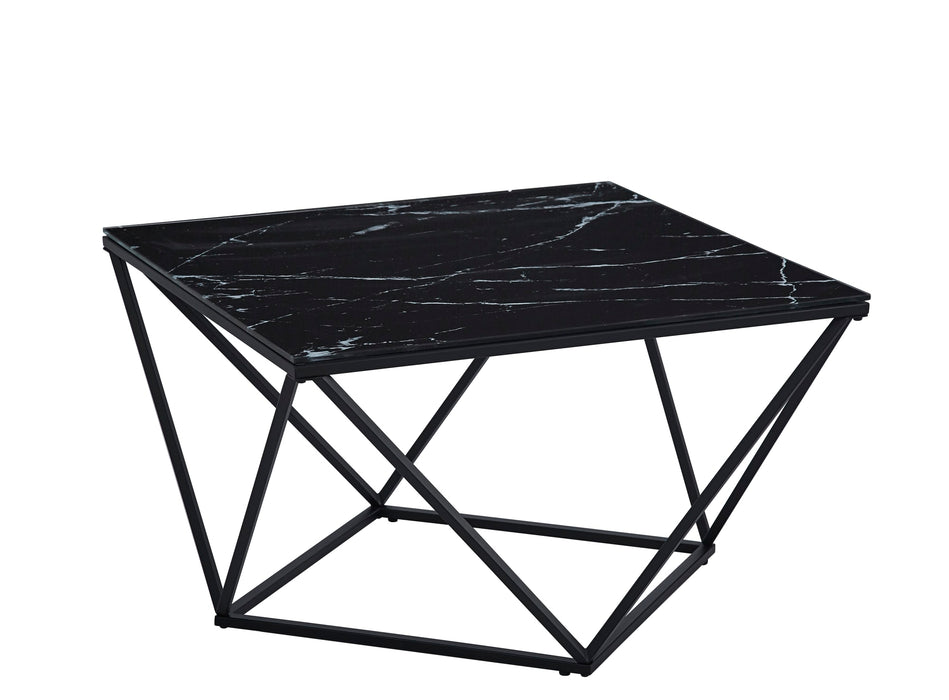 TABLE BASSE ALINA METAL NOIR VERRE MARBRE NOIR 80X80X45CM