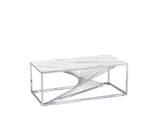 TABLE BASSE BRITANNY CHROME MARBRE BLANC 120x60x45 cm