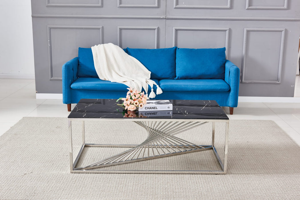 TABLE BASSE BRITTANY CHROME MARBRE NOIR 120x60x45 cm