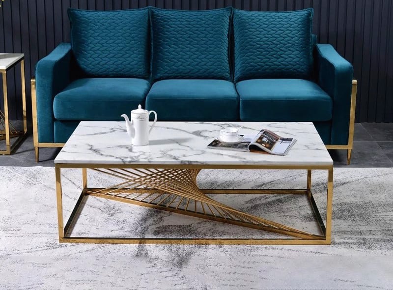 TABLE BASSE BRITANNY GOLD MARBRE BLANC 120x60x45 cm