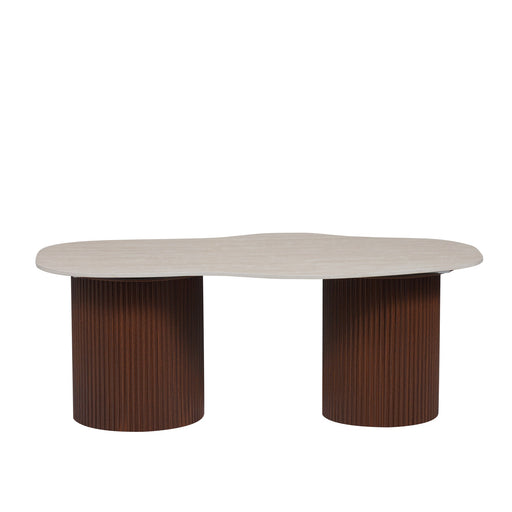 TABLE BASSE NIKI PIED NOYER  PLATEAU CERAMIQUE TRAVERTIN MAT 120CM