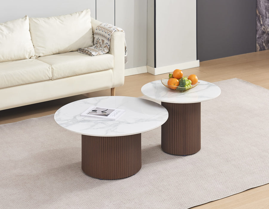 TABLE BASSE DUO BAIETA PIEDS EFFET NOYER CERAMIQUE MARBRE BLANC - image 3